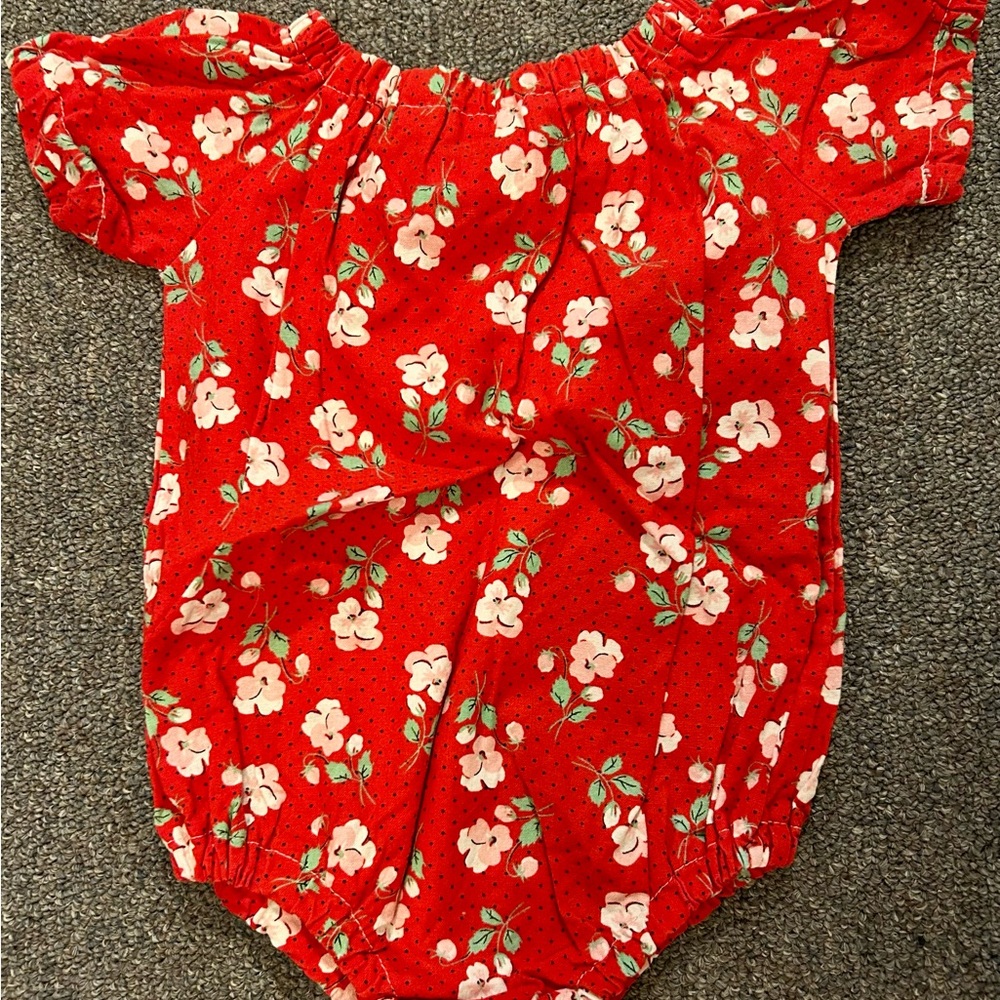 Red Floral Romper with snaps